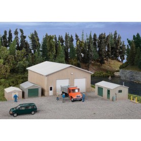 Walthers Cornerstone 4125 (HO) Pole Barn and Sheds -- Kit - Set of Four Buildings