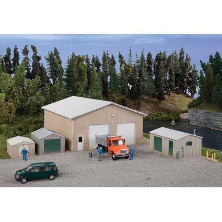 Walthers Cornerstone 4125 (HO) Pole Barn and Sheds -- Kit - Set of Four Buildings