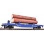 WALTHERS TrainLine 1770 (HO) Log Dump Car with 3 Logs - Alaska Railroad (blue, yellow Conspicuity Marks)
