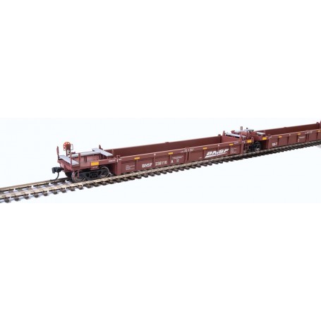 Walthers MainLine (HO) Thrall 5-Unit Rebuilt 40' Well Car - BNSF Railway (Boxcar Red, white - Wedge Logo, Yellow Markings)
