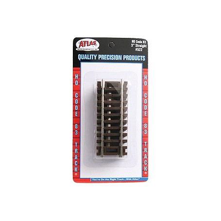 ATLAS 522 (HO) CODE 83 SNAP TRACK® - Straight Sections -- 3" 7.6cm pkg(4)