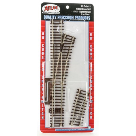 ATLAS 543 (HO) CODE 83 Snap Switch® - Manual Turnout -- 18" Radius, Right Hand
