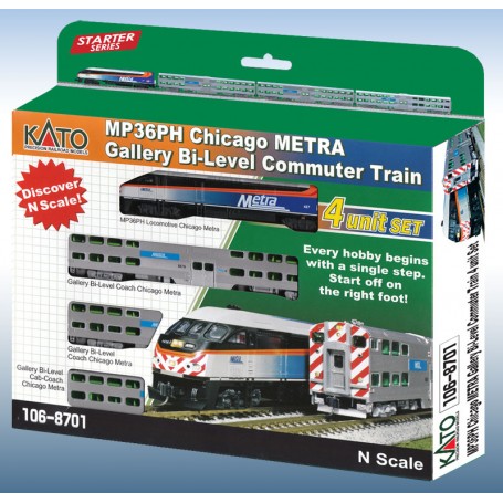 KATO 106-8701 (N) Chicago METRA Gallery Bi-Level Commuter Train 3-Car Set (2021 Release)
