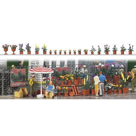 BUSCH 1209 (HO) Flower Pots w/Flowers