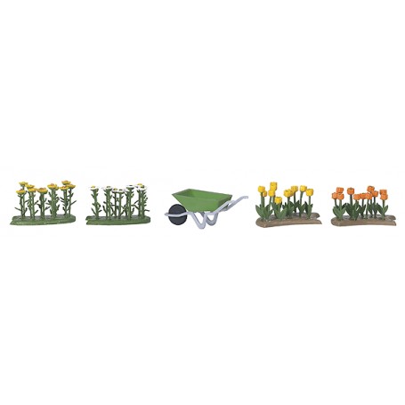 BUSCH 1231 (HO) Tulips & Oxeye Daisies w/Wheelbarrow - Kit