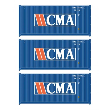 Walthers Scenemaster 18050 (HO) 20' Fully Corrugated Container - 3-Pack -- CMA (Older Version)