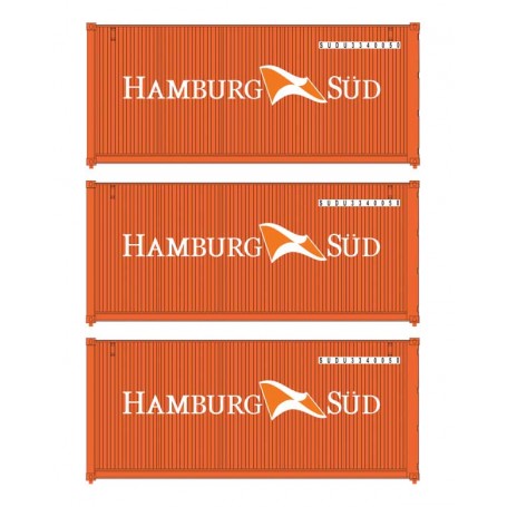 Walthers Scenemaster 18052 (HO) 20' Fully Corrugated Container - 3-Pack -- Hamburg Süd