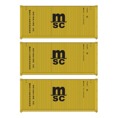 Walthers Scenemaster 18054 (HO) 20' Fully Corrugated Container - 3-Pack -- MSC