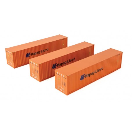 Walters Scenemaster 18202 (HO) 40' Flat Panel Container - 3-Pack -- Hapag-Lloyd