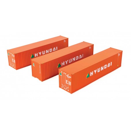 Walters Scenemaster 18203 (HO) 40' Flat Panel Container - 3-Pack -- Hyundai