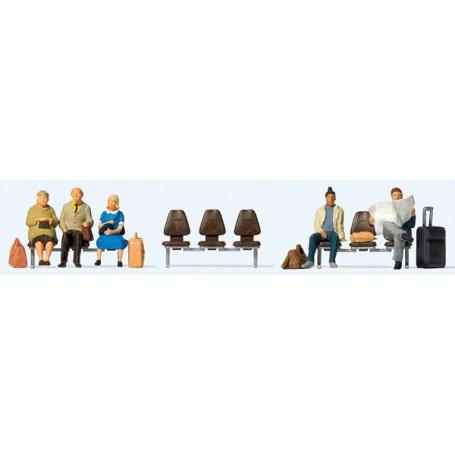 PREISER 10660 (HO) Waiting Travelers - 5 Figures, 3 Seat Rows