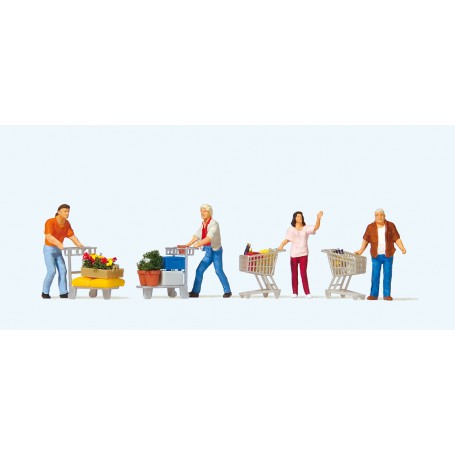 PREISER 10722 (HO) Shoppers with Shopping Carts - pkg(4)