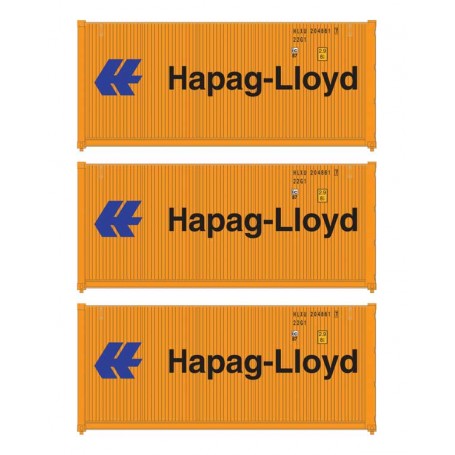 Walthers Scenemaster 18053 (HO) 20' Fully Corrugated Container - 3-Pack -- Hapag-Lloyd
