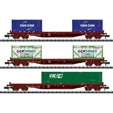 TRIX 15072 (N) Type Rs Container Flat Car Set (SNCF) Era VI