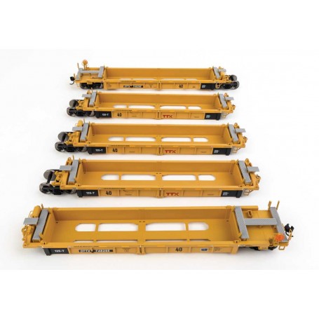 Walthers MainLine 55671 (HO) Thrall 5-Unit Rebuilt 40' Well Car - TTX DTTX 748310 - small red TTX logo