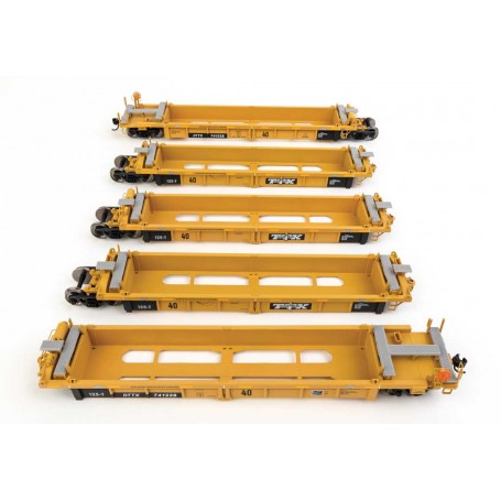 Walthers MainLine 55667 (HO) Thrall 5-Unit Rebuilt 40' Well Car - TTX DTTX 741228 - black & white TTX logo