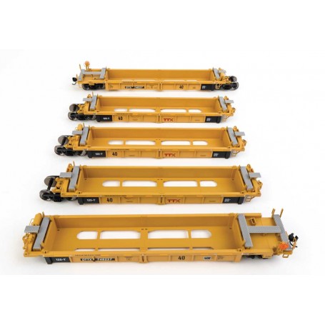 Walthers MainLine 55670 (HO) Thrall 5-Unit Rebuilt 40' Well Car - TTX DTTX 748257 - small red TTX logo
