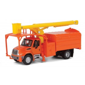 Walthers SceneMaster 11744 (HO) International® 4300 2-Axle Truck with Tree Trimmer Body - Orange Cab and Body, Yellow Boom