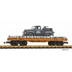 Piko 38984 (G) Flat Car "Hog Express" with Ford Pickup and motorcycle