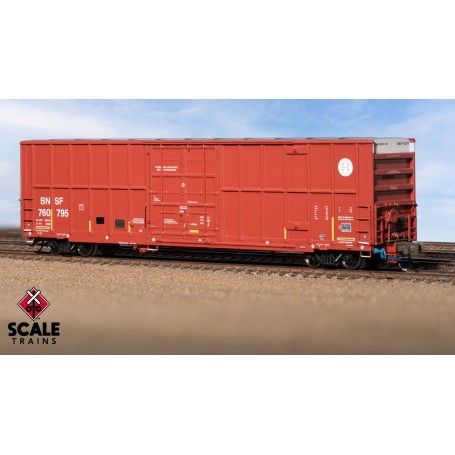 ScaleTrains Rivet Counter (N) Trinity 60' 7500 12' Plug-Door High-Cube Boxcar, BNSF /Circle Cross Logo/Conspicuity Stripes