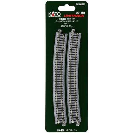 KATO 20-150 (N) 718mm (28 1/4") Radius 15º Curve Track [4 pcs]
