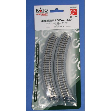 KATO 20-172 (N) Unitrack Compact 183mm (7") Radius 45º Curve Track [4 pcs]