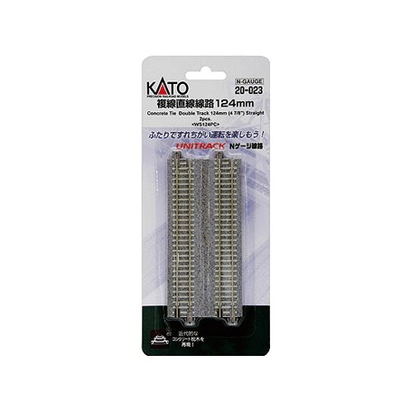 KATO 20-023 (N) Concrete Tie Double Track Straight -- 4-7/8" 124mm pkg(2)