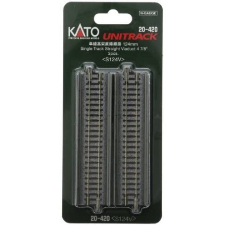 KATO 20-420 (N) Single-Track Viaduct -- Straight - 4-7/8" 124mm pkg(2)