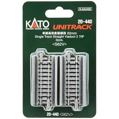 KATO 20-440 (N) Single-Track Viaduct -- Straight - 2-7/8" 62mm pkg(2)