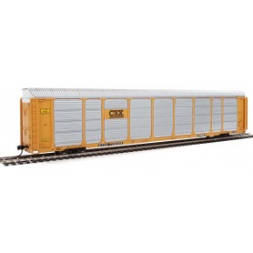 Walthers PROTO (HO) 89' Thrall Tri-Level Auto Carrier - CSX Rack ETTX Flat (yellow, black, silver)
