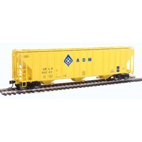 Walthers PROTO (HO) 55' Evans 4780 Cubic Foot 3-Bay Covered Hopper - ADM UELX (yellow, Molecule Logo)